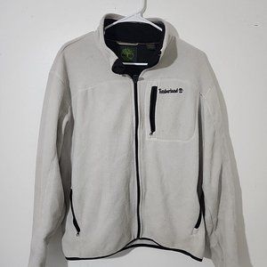 Timberland Fleece Jacket Mens Large White Full Front Zip Polyester Warm Pockets